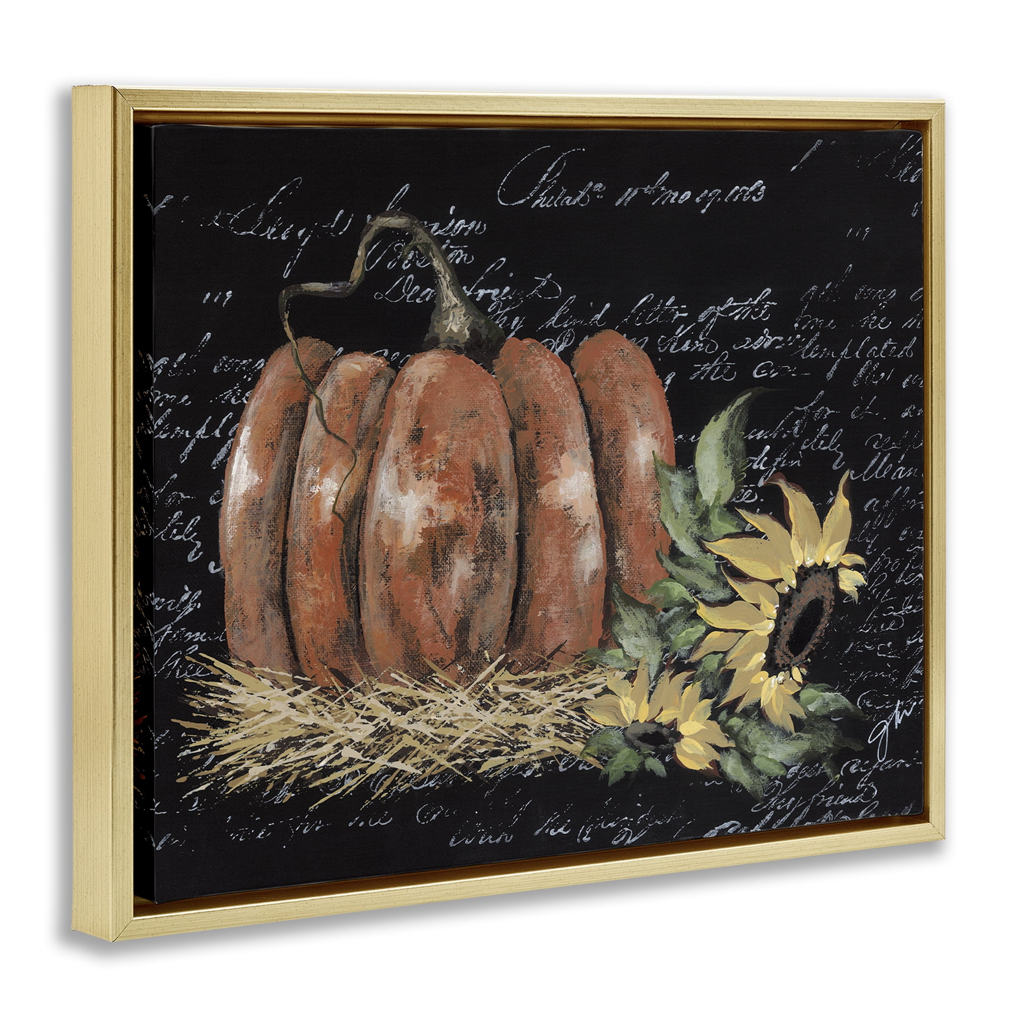 Stupell Industries Autumn Country Pumpkin Botanical & Floral Painting Gold Floater Framed Art Print Wall Art, 21 x 17