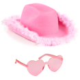 thumbnail image 1 of Divertido conjunto rosa con sombrero de vaquera y gafas en forma de corazón, 1 of 6