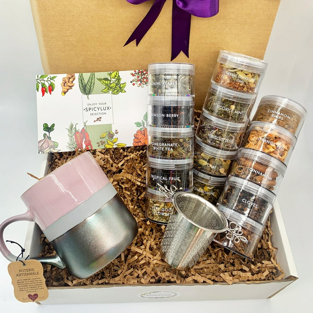 Tea Gift Set | Pink Mug, Infuser and a Selection of Herbal and Exotic ...