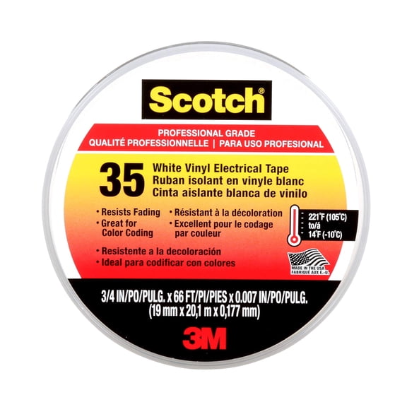 3M Scotch Super 33 Vinyl Electrical Tape, .75-Inch by 66-Feet, white