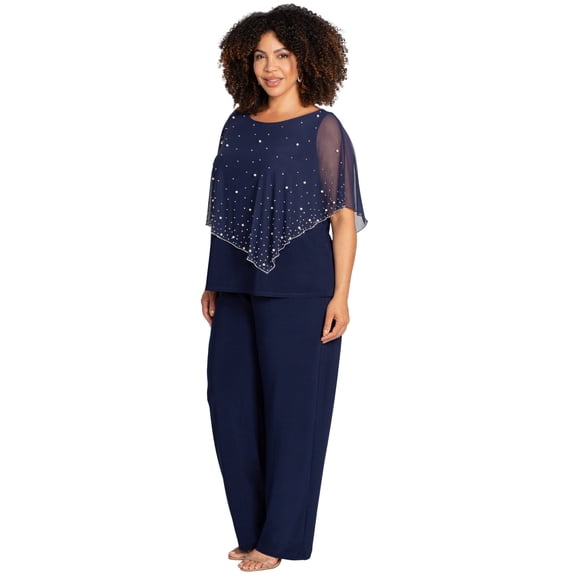 Catherines Women's Plus Size Chiffon Overlay 2-Piece Pant Suit