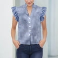 thumbnail image 2 of ZJXFGS Button Down Shirts for Women Gingham Top Stripes Blouses Plaid Tops Women Y2K Going Out T-Shirt Short Sleeve Blouses for Women Blue S, 2 of 8