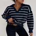 thumbnail image 2 of Camisa de punto a rayas de manga larga a la moda con cuello tipo polo que combina con todo, 2 of 6