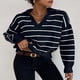 thumbnail image 2 of Camisa de punto a rayas de manga larga a la moda con cuello tipo polo que combina con todo, 2 of 5