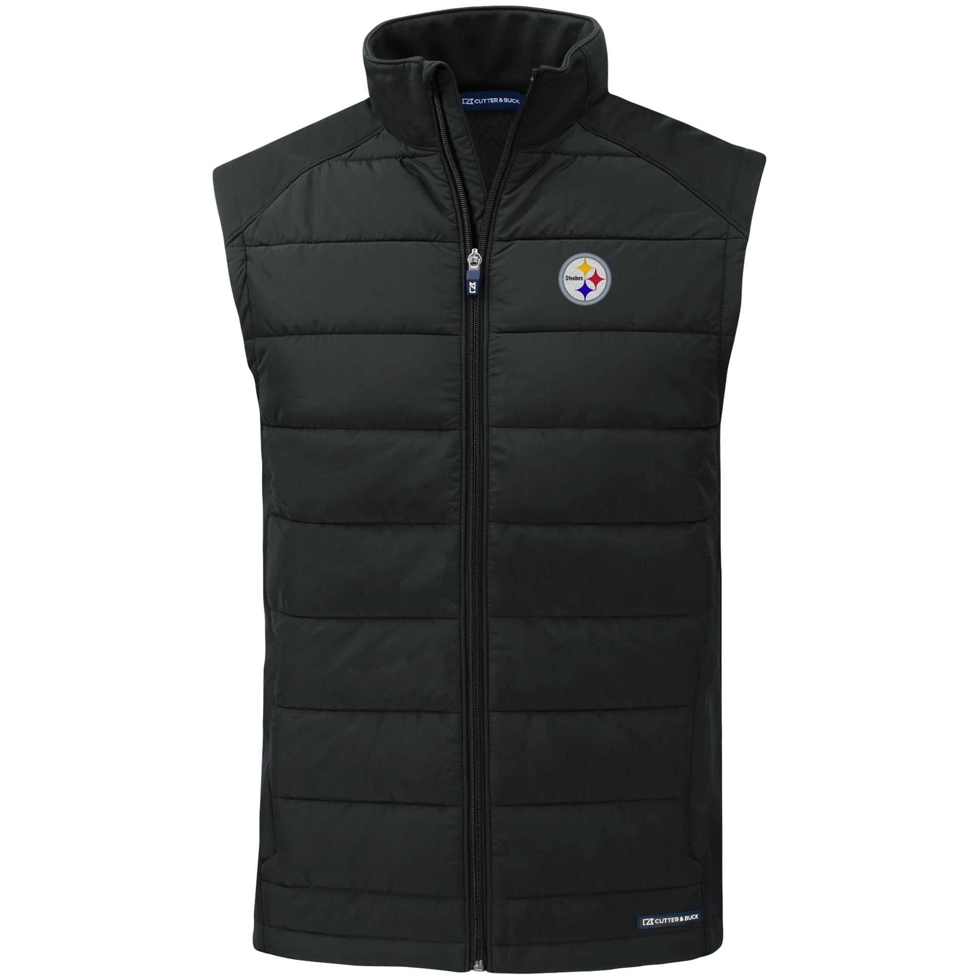 Men's Cutter & Buck Black Pittsburgh Steelers Primary Mark Evoke PrimaLoft Hybrid Eco Softshell Recycled Full-Zip Vest