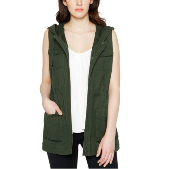 Matty M Women's Adjustable Waist Hooded Utility Vest (Olive, Small)