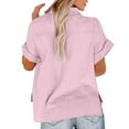 thumbnail image 4 of Womens Linen Button Down Shirts Short Sleeve V Neck Collared Office Blouses Casual Work Business Tops Slim Fit Shirts, 4 of 7