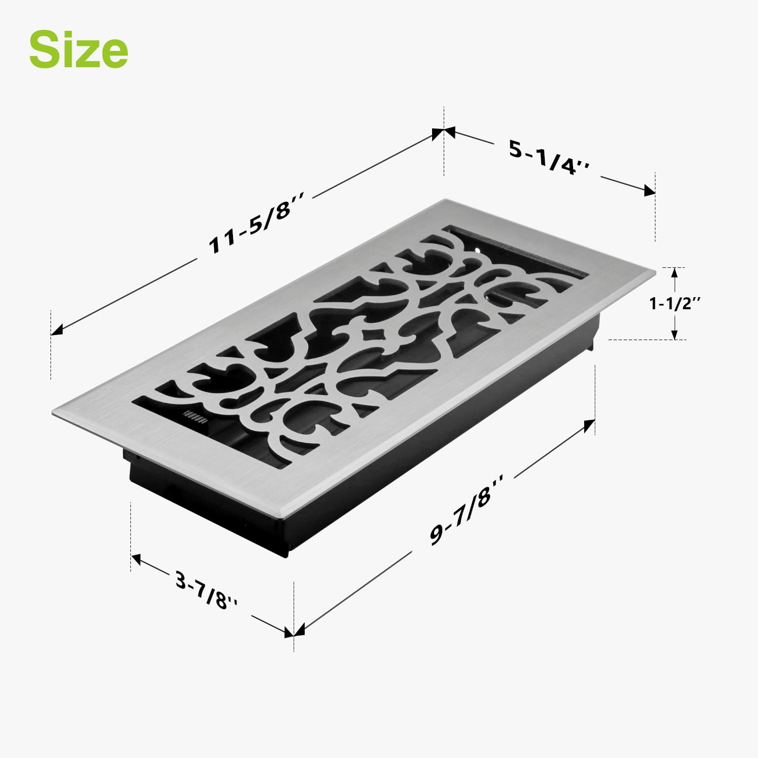 Naiture Louvered Floor Register, Traditional Style Stainless Steel with Damper or Lever, Duct Size 4" X 10" (Overall Size 5-1/4" X 11-5/8"), Brushed Nickel Finish