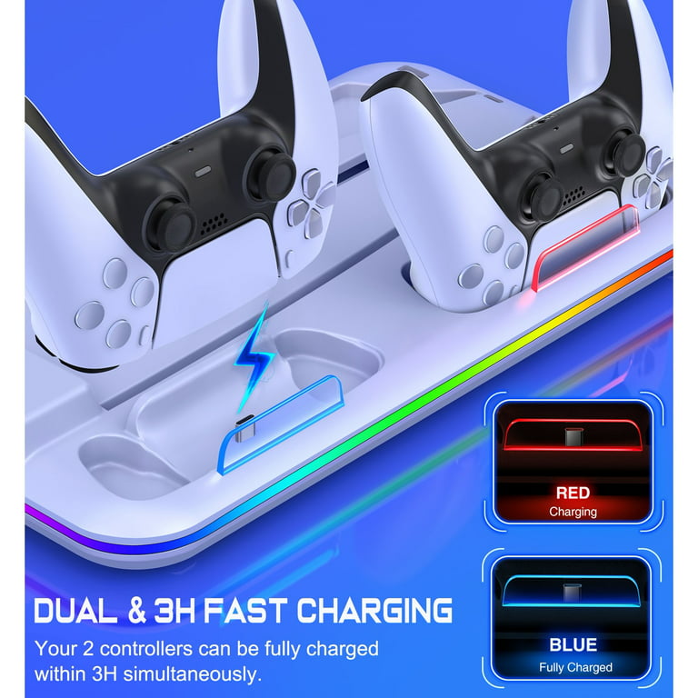 FASTSNAIL Charging Stand with Cooling Fan Only for PS5 Slim Console, Dual  Controller Charger Station with 9 RGB Light for DualSense/Edge, Quiet