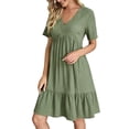 thumbnail image 3 of IDALL Summer Dresses,Casual Dresses Women Casual Fashion Solid Color V Neck Short Sleeve Shirt Dress Petite Dresses,Modest Dresses,Womens Dresses Green Dress L, 3 of 8