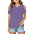 thumbnail image 1 of PMVFHDE T-Shirt d'Été à Manches Courtes et Col Rond pour Enfants - Haut Léger et Respirant, Violet, 3-4 Ans, 1 of 5