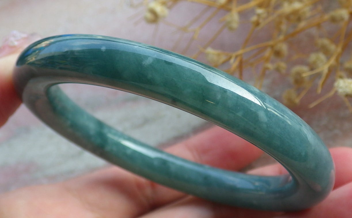 Icy Green Natural A JADE Jadeite Circle Bangle Bracelet 55 mm 682158 TN