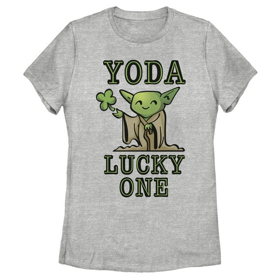 Women's Star Wars St. Patrick's Day Cartoon Yoda Lucky One Graphic Tee Athletic Heather Medium