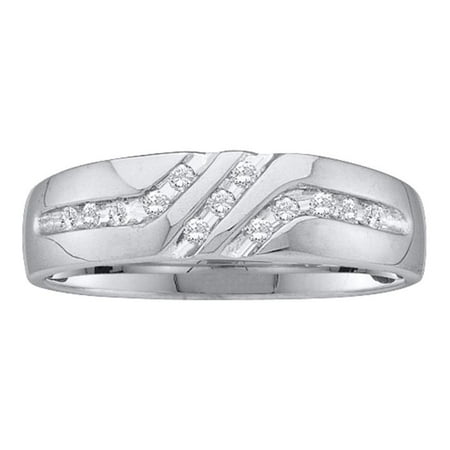 14k Mens Diamond Rings - 14kt White Gold Mens Round Diamond 5mm Wedding Anniversary Band Ring 1/8 Cttw