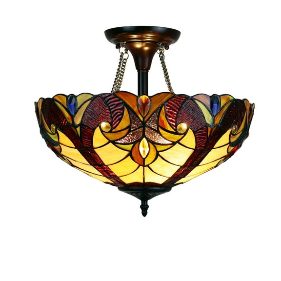 Radiance Goods Victorian Tiffany-Style Dark Bronze 2 Light Semi-Flush Fixture 16" Wide