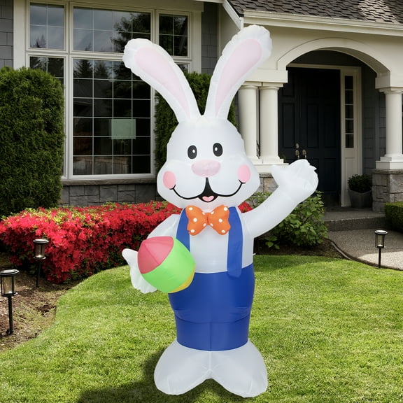 Northlight Inflatable Lighted Standing Easter Bunny with Egg Outdoor Decoration - 7'