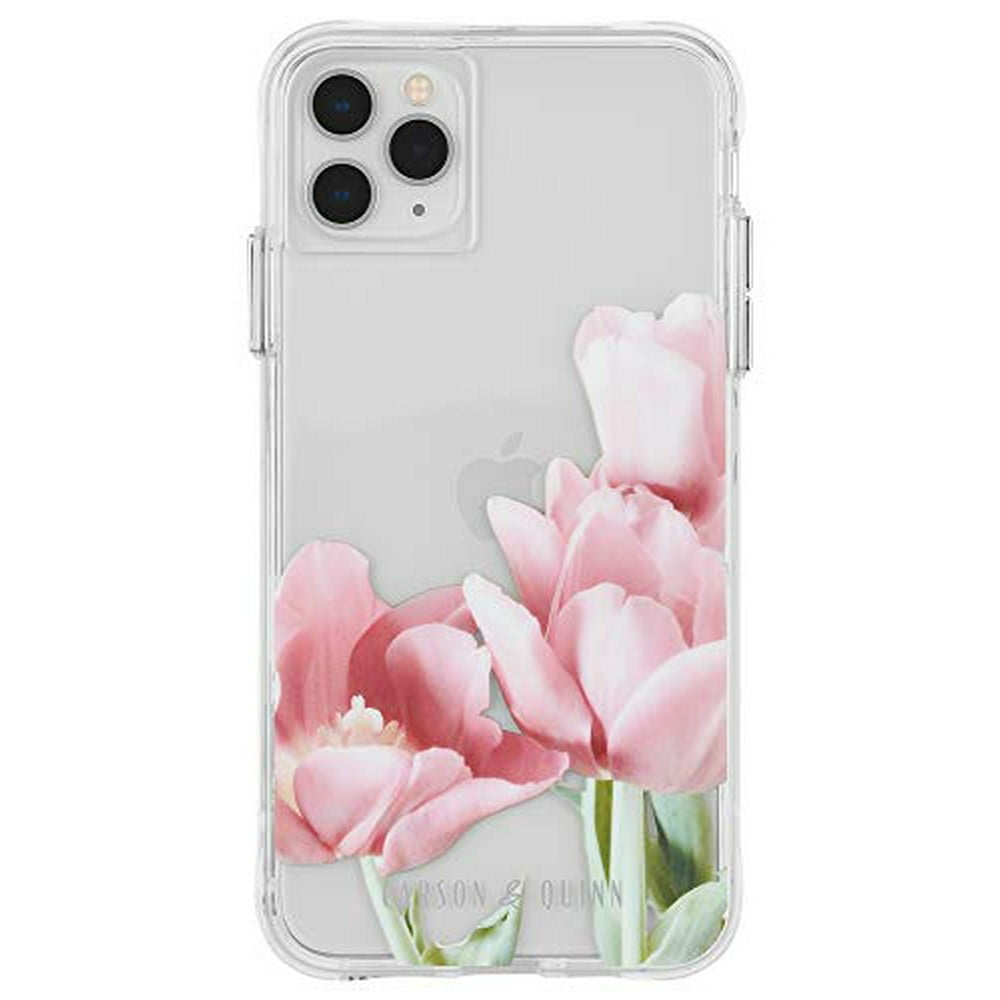 Carson & Quinn Hybrid Case for iPhone 11 Pro Max/Xs Max Pink Tulips/Clear