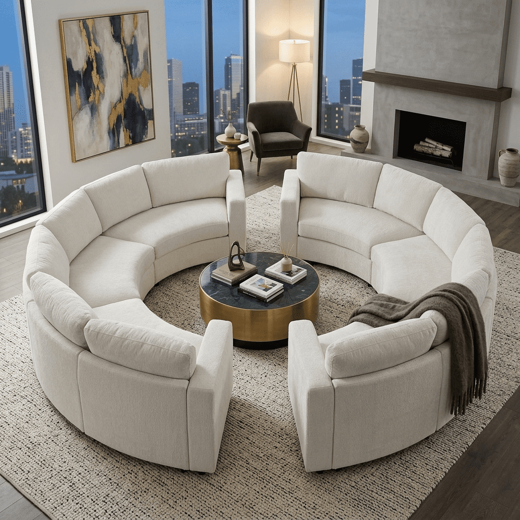 Wakefit Curved Modular Sectional Sofa,6-Seater Semi Circular Chenille Couch Set,Deep Seating Round Sofa with Soft Upholstery,Modern Conversation Sofa with Solid Pine Wood Frame for Living Room,Beige