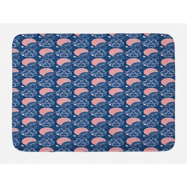 Japanese Bath Mat, Oriental Flowers Classic Swirled Motifs Far East