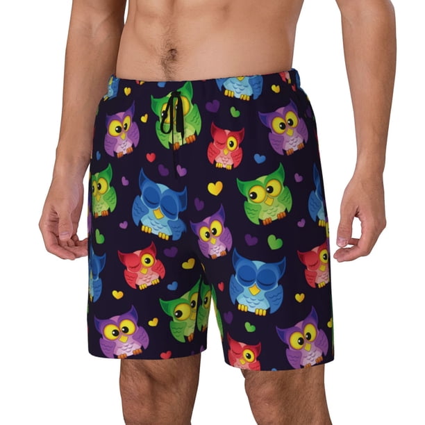 Fotbe Owls And Hearts Traje de Baño para Hombre – Shorts de Natación de Secado Rápido con Forro y Bolsillos-Medium