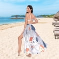 thumbnail image 6 of FORMRS Womens Long Sarong Beach Wrap Semi-Sheer Bikini Skirt Bathing Swimsuit Cover Up, Gray Cartoon Houses, 6 of 7