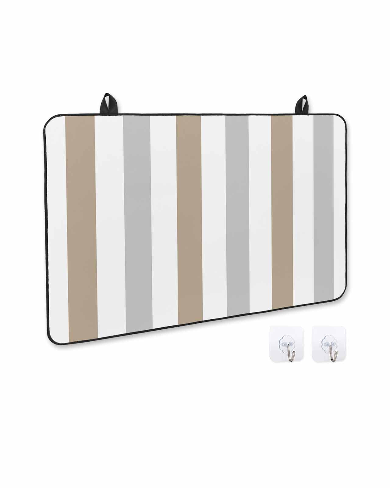 nqOlkjepod Large Induction Cooktop Protector Mat 24"x21", Brown Grey Striped Stove Top Covers for Electric Stove, Geometric Vertical Stripes White Stove Burner Cover Mats, Glass Top Stove Cover