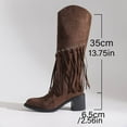 thumbnail image 5 of Juebong Fringe Suede Knee High Boots for Women Tassel Chunky Block Low Heel Warm Winter Mid Calf Boots Brown,39, 5 of 6