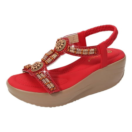 

Sandals Women Large Size Flower Wedge Heel Thick Sole Gladiator Shoes
