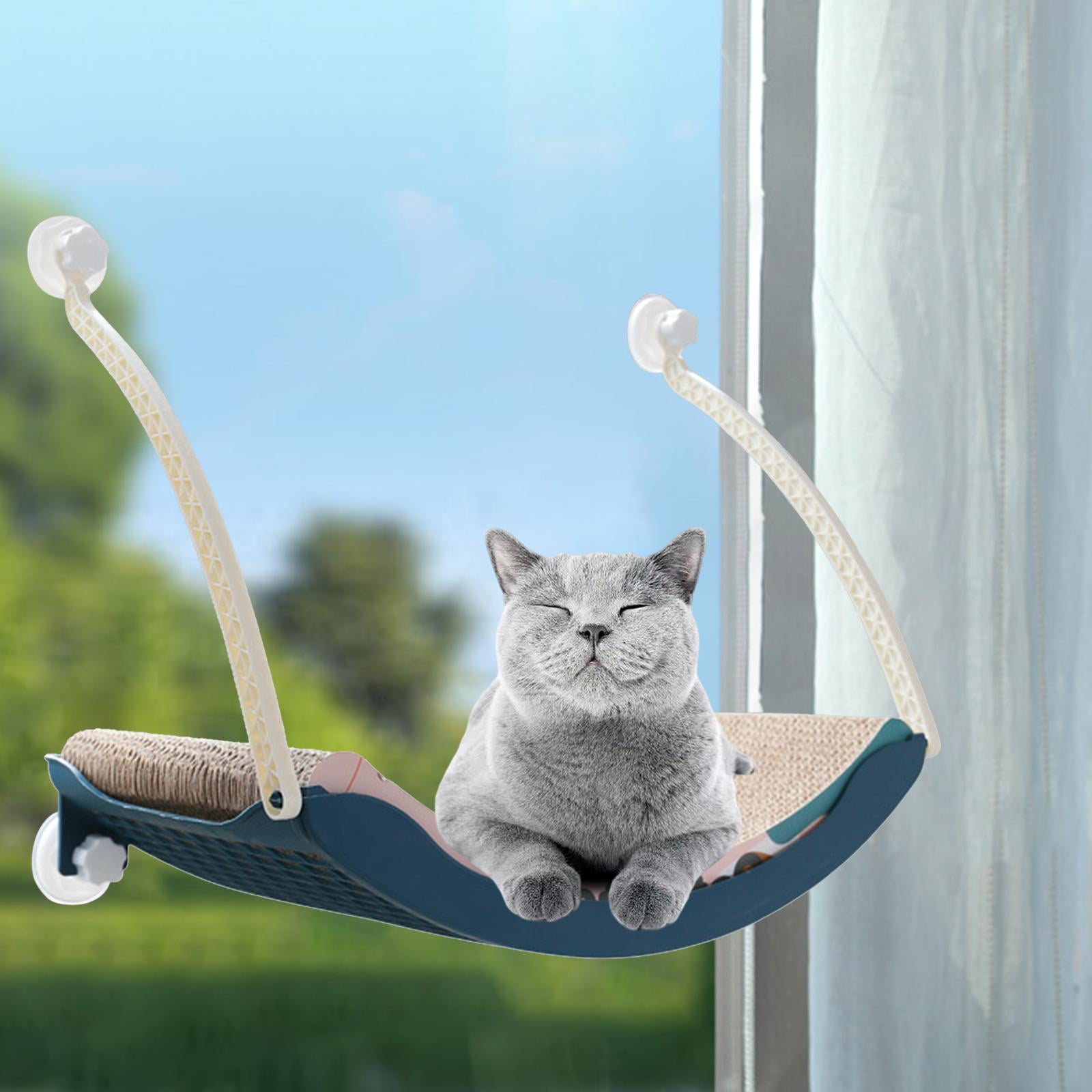 Bvdfgk Cat Bed Cat Window Perch Hanging Detachable Suction Cup Window Seat Space Saving Blue Scratch Board