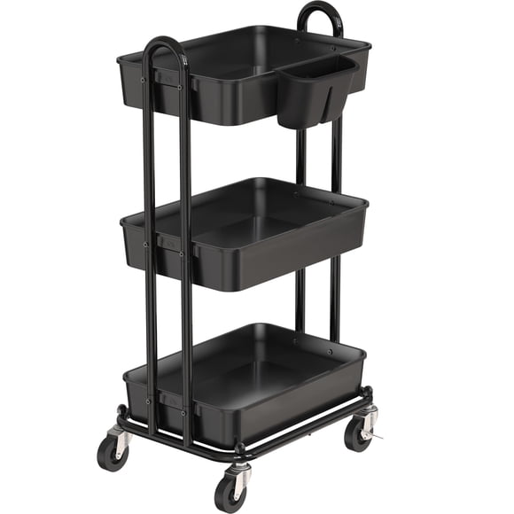 Rolling Utility Cart, artículos para el hogar sencillos de 3 niveles con cubo para colgar