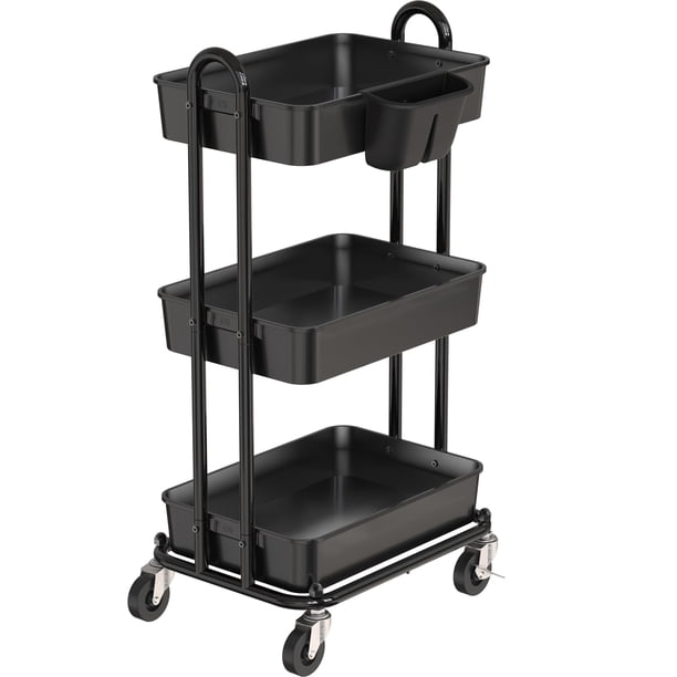 Rolling Utility Cart, artículos para el hogar sencillos de 3 niveles con cubo para colgar