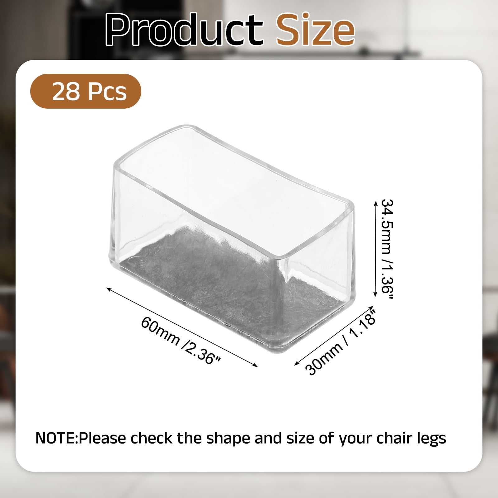 Uxcell 28Pcs Rectangle Chair Leg Protectors, 2.36x1.18" & Felt Furniture Chair Leg Cover Caps for Hardwood Floors Elastic Scratch Reduce Noise Covers Furniture Pads, Clear Black