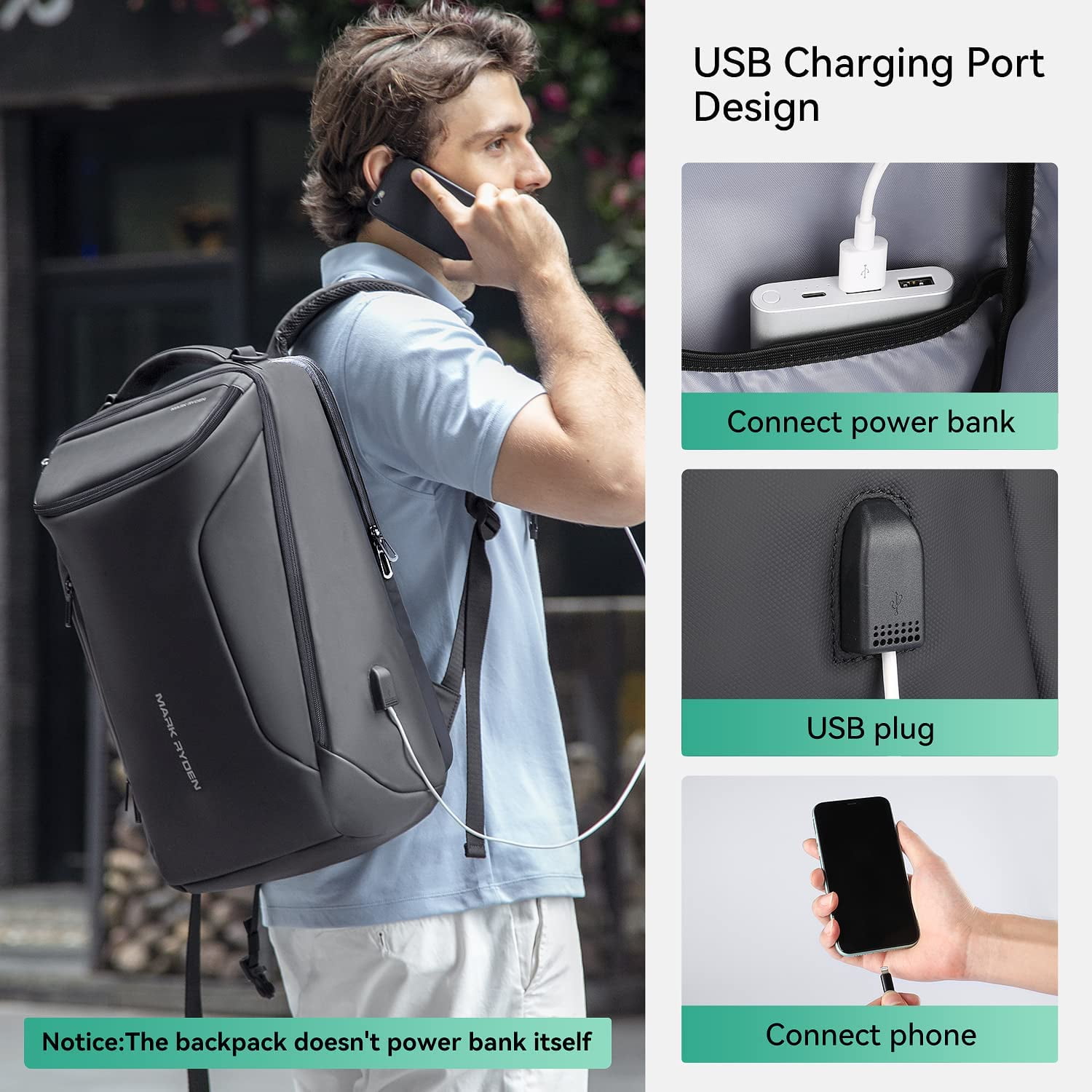 MARK RYDEN Business Computer Backpack for Men - Waterproof, Sport Car Shape Design with USB Port, Fits 17.3 Inch Laptop (YKK-3 Pocket)