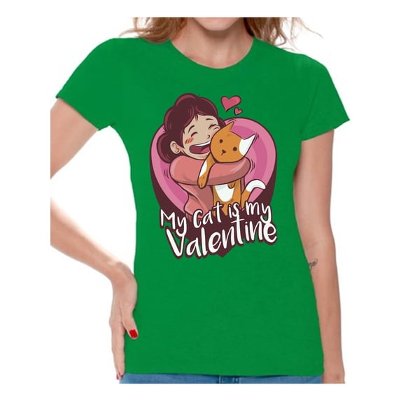 Awkward Styles Anti Valentine T-Shirt My Cat is My Valentine T Shirts for Women Valentines Tee