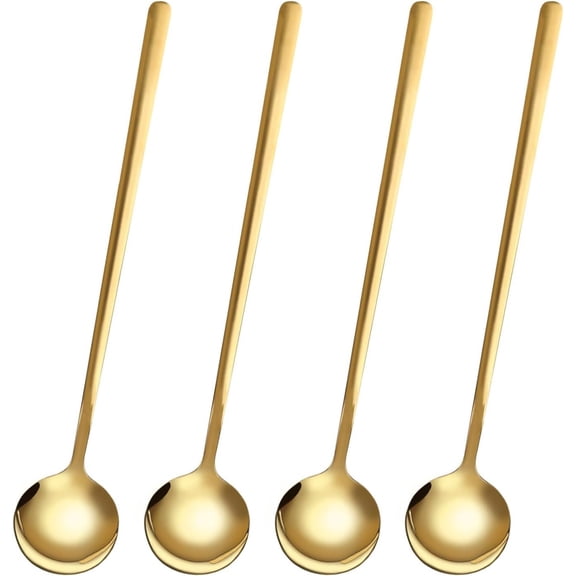 6.7 Inches Coffee/ Tea Spoons Long Handle,Coffee Dessert & Ice Cream Stainless Steel Spoons (Pack of 4,Gold)