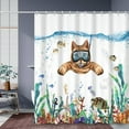 thumbnail image 3 of SUNOLIFE Funny Cat with Sea Turtle Shower Curtain Summer Ocean Beach Fabric Bathroom Curtains 72x72 in, 3 of 5