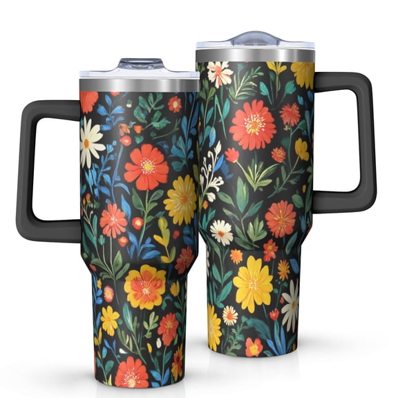 OBREWU Pioneer Flower Tumbler with Handle and Lid,Pioneer Flower 40oz Double Wall Vacuum Insulated Tumbler,Cups Gift for Women and Men
