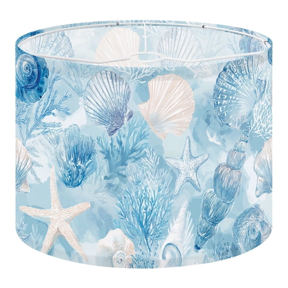 Linen Drum Lampshades Seashell Starfish Coral Soft Blue Tones Coastal Marine Life 13"x13"x10" Light Shade for Table Lamps Floor Lamp Shades Lampshade Replacement Assembly Required