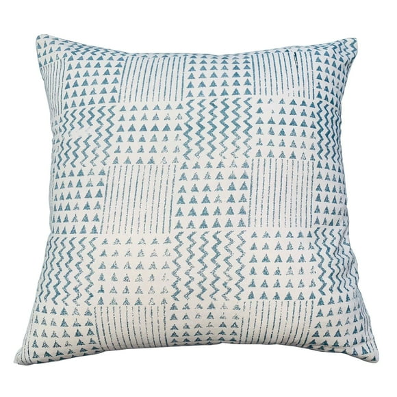 DunaWest Coussin Carré en Coton Fait Main 18 x 18, Imprimé Minimaliste Aztèque, Bleu, Blanc