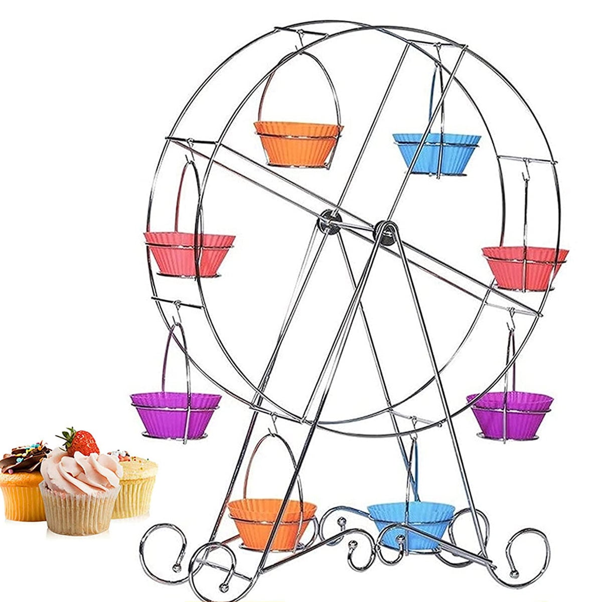 Seenda 1 Pack Rotatable Ferris Wheel Cupcake Stand Metal Wire Frame with 8Cup Cakes Display