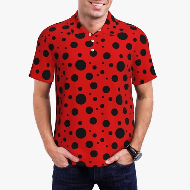 Balery Ladybug Pattern Camisa Polo de Hombre con Estampado, de Manga Corta y Tejido Medio, Camisa Tipo Golf Polo-XX-Large