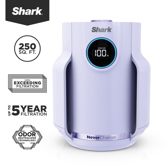Shark NeverChange Compact Pro 250 Sq Ft HEPA Air Purifier, 5-Year HEPA-Exceeding Filter, Captures Pollutants, Pet Dander, Dust, and Smoke, HP072PL Lilac