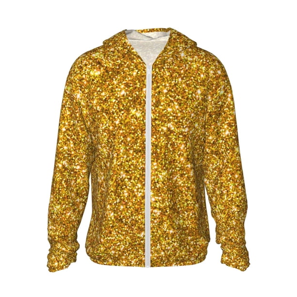 Fotbe Gold Glitter Chaqueta con Protección Solar UPF 50+ para Hombre y Mujer, Camisa con Capucha y Bolsillos-Medium
