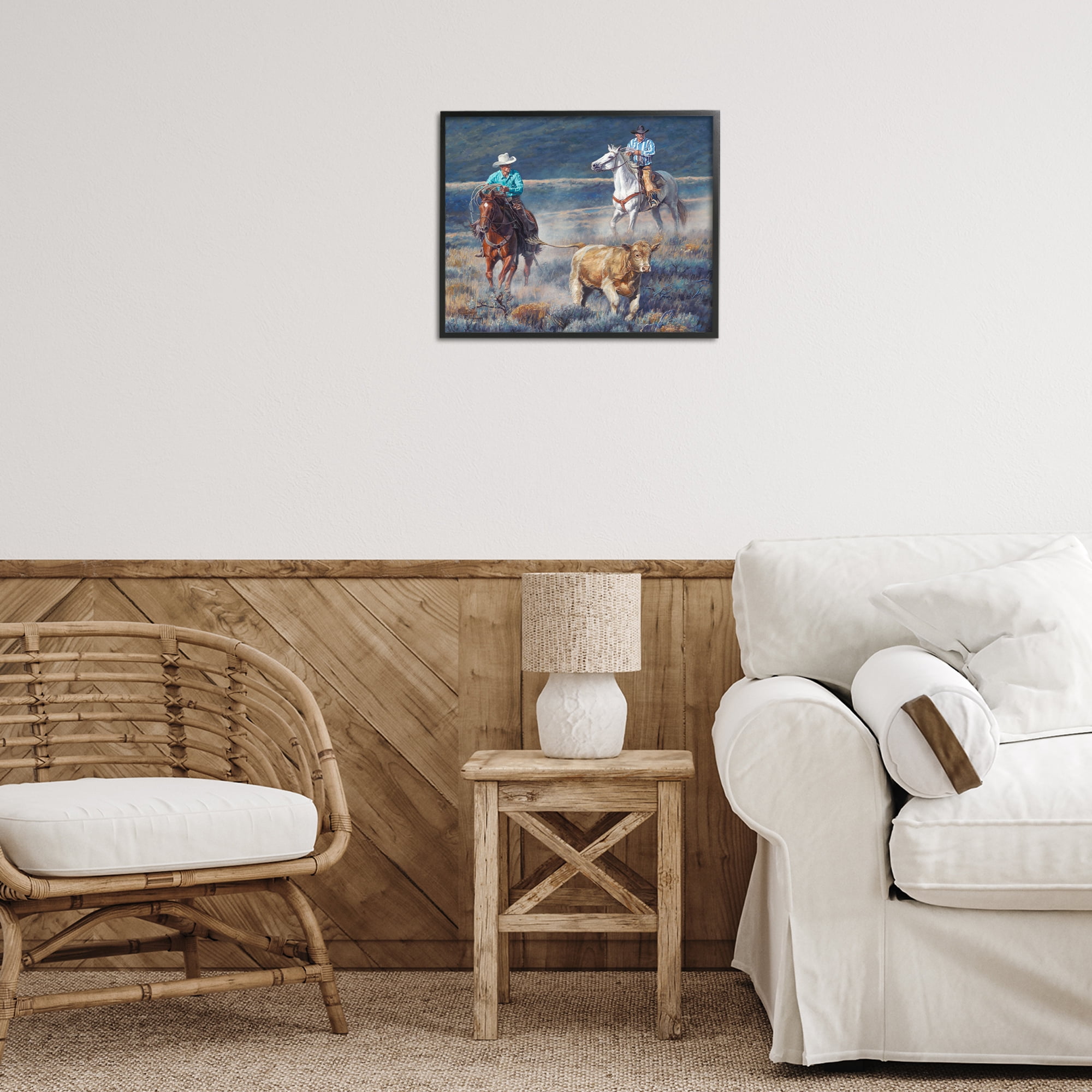 Stupell Industries The Chase Cowboys Landscape Painting Black Framed Art Print Wall Art, 20 x 16