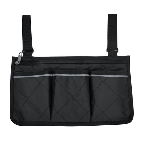 Wheelchair Side Bag with Reflective Strip Armrest Pouch and Water Bottle Holder Mobility Scooter Accessories Organizer for Seniors Adults Walkers Rollators