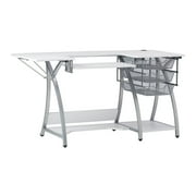 Offex Sewing, Hobby, Computer Table with Wire Baskets - Silver, White