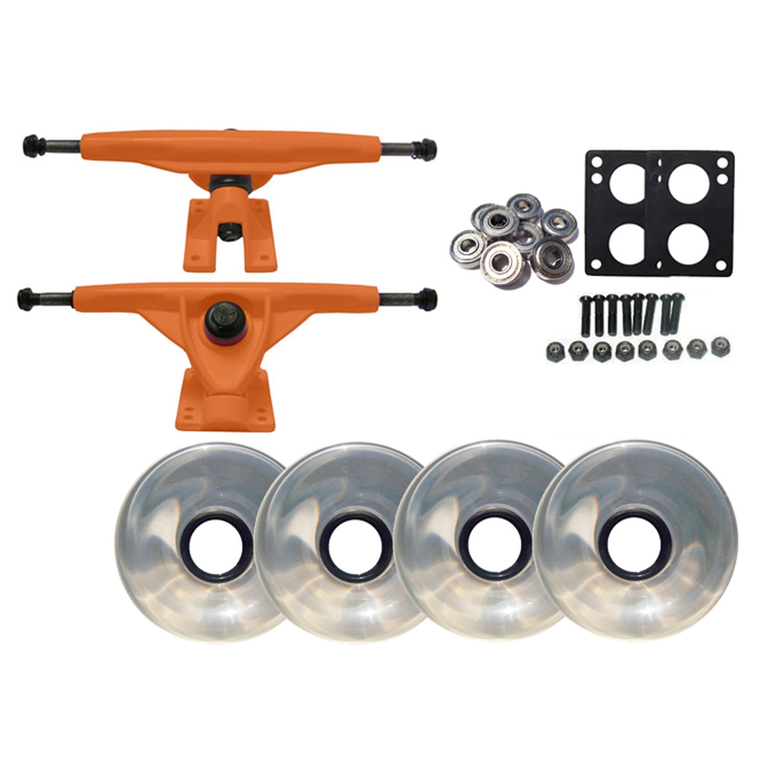 Longboard trucks and wheels combo 70mm clear red wheels white 180mm trucks