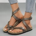 thumbnail image 3 of IUJSOY Womens Slide Sandals Cork Footbed Clip Toe Cross Ankle Strap Adjustable Buckle Flat Sandals, 3 of 9