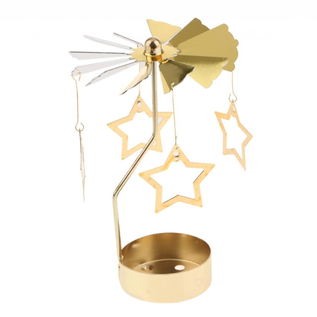 Abbracc Christmas Decor Rotating Candle Tea Light Holder Candlestick Gold Star