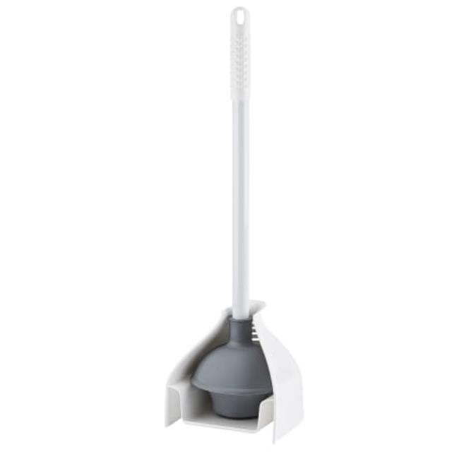 Deluxe Toilet Plunger & Caddy Convenient caddy keeps floors dry and clean 
